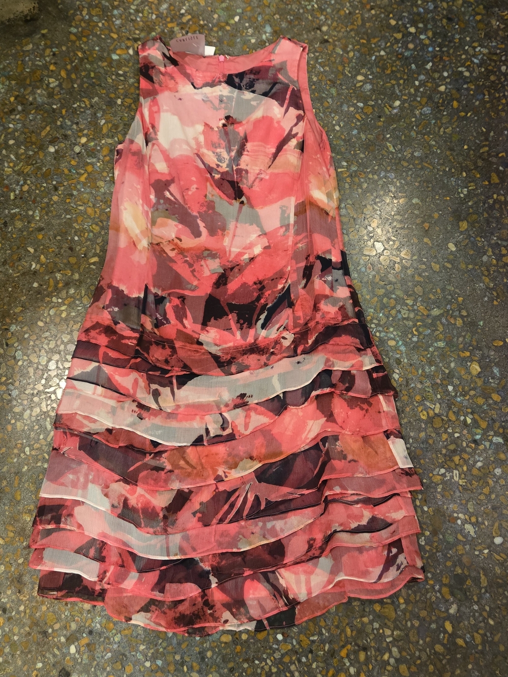 Carlisle Pink and Coral Abstract Tiered Chiffon Dress
